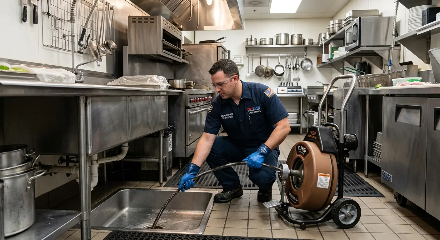 Commercial drain cleaning service in a restaurant kitchen in Bryant